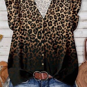 SHEIN Leopard Print Blouse - Black and Brown
